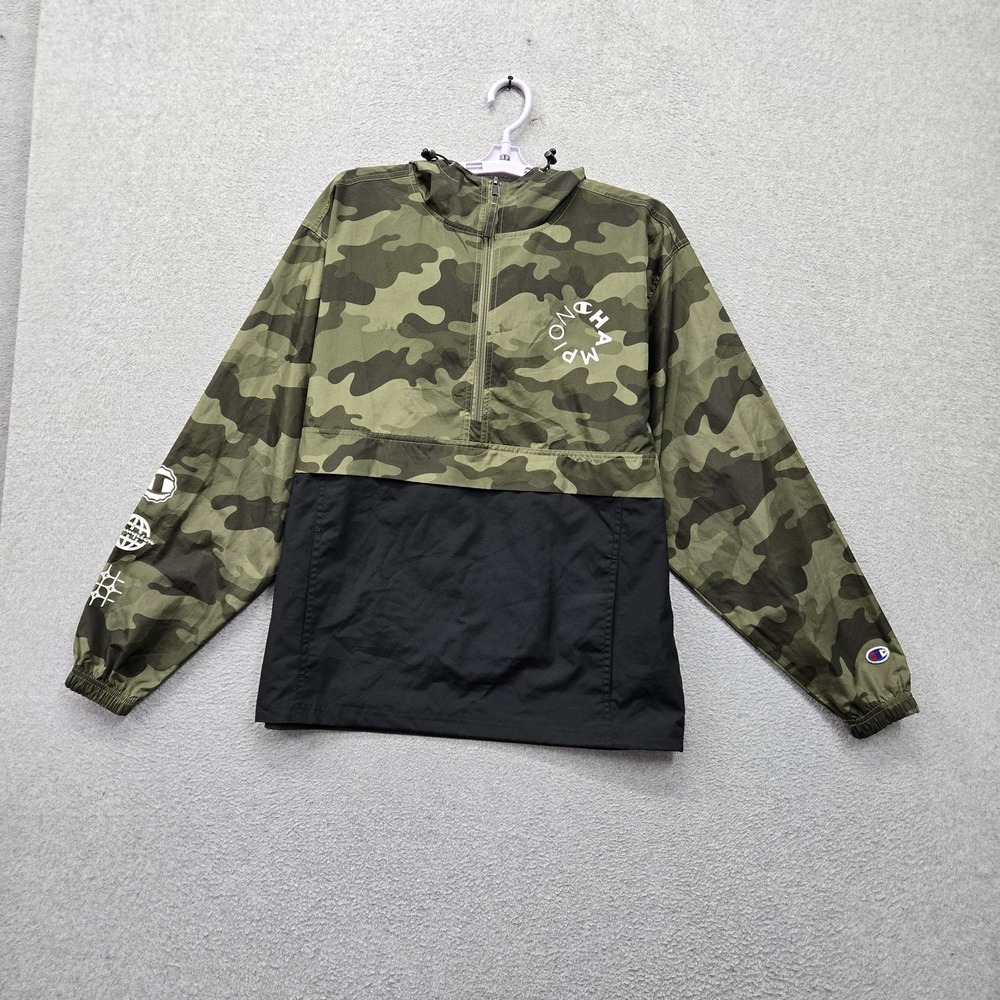 Champion Men Jacket S Green Stadium Colorblocked Camo Anorak Activewear Logo